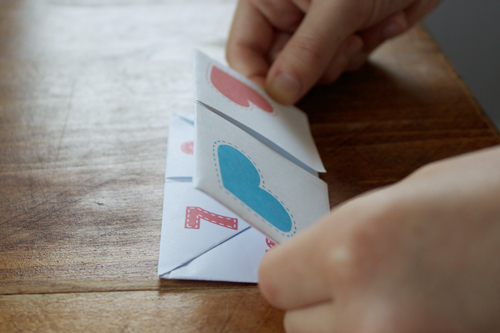 making a valentine fortune teller from folded paper