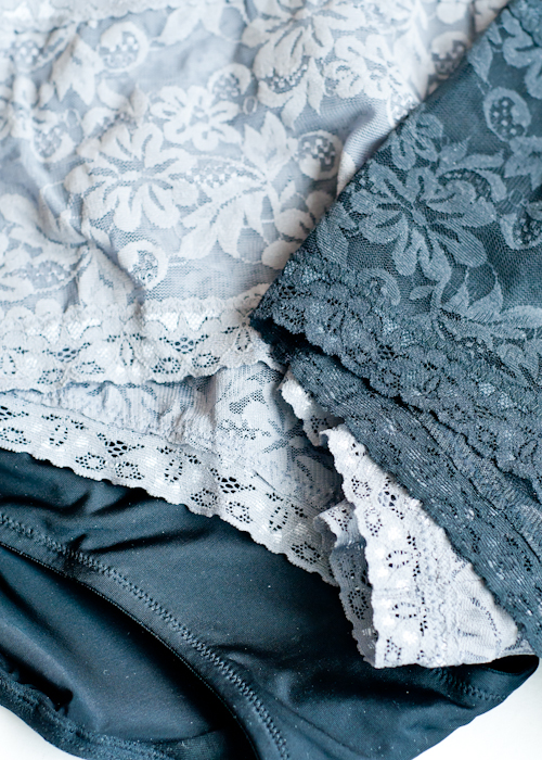 a close up of fabrics on 3 pairs of underwear