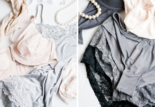 bras, slips, underwear, in pastel pink, and greys