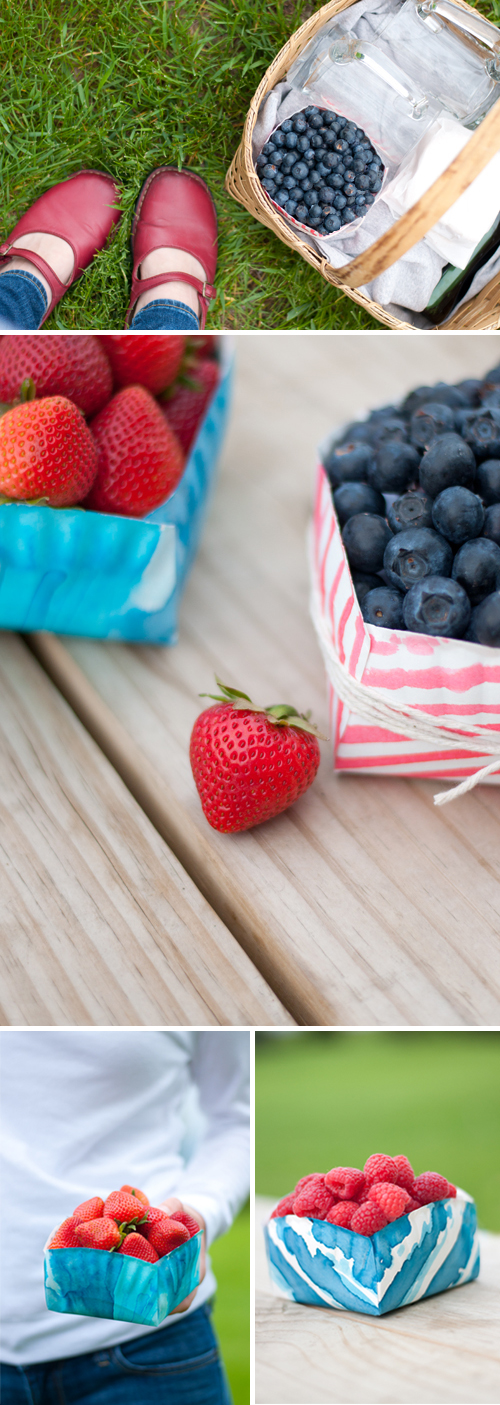 DIY: Easy Paper Plate Berry Boxes. Decorate them with food-coloring instead of watercolors to keep them food safe!  |  Design Mom