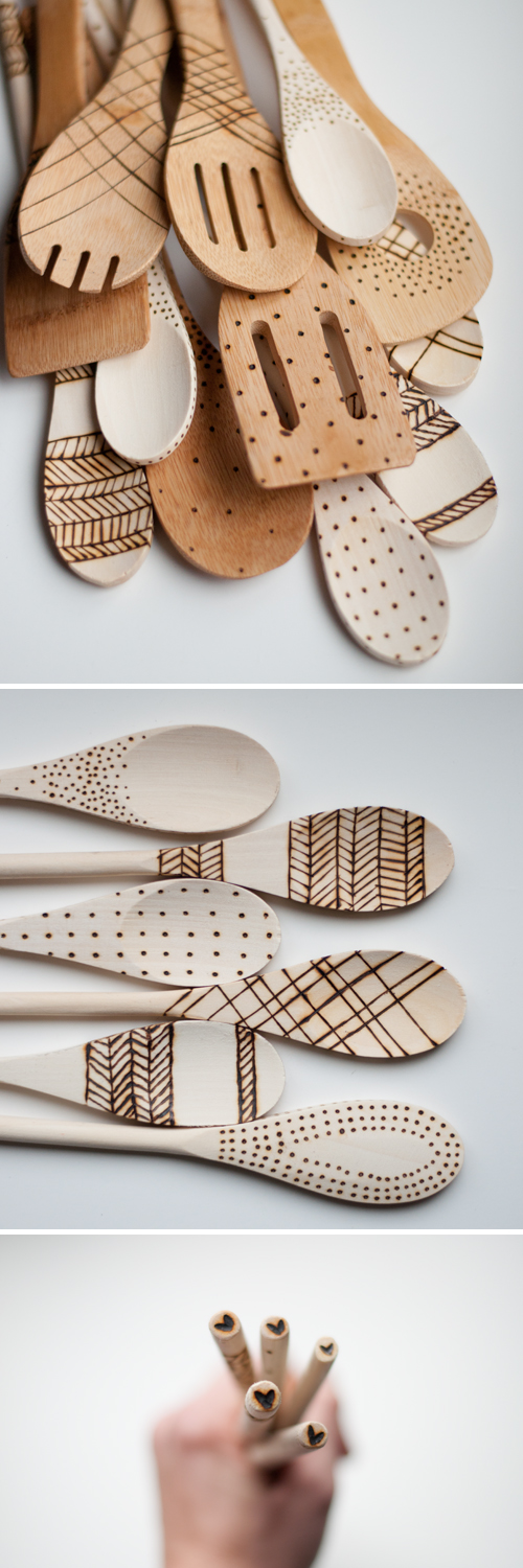 DIY: Etched Wooden Spoons. No paint, so they're food safe! | Design Mom| Etched Wooden Spoons tutorial featured by popular lifestyle blogger, Gabrielle of Design Mom