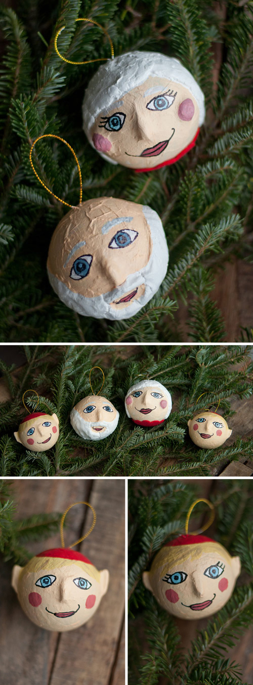 DIY Papier Maché Ornaments. Santa, Mrs. Claus & Elves!   |   Design Mom