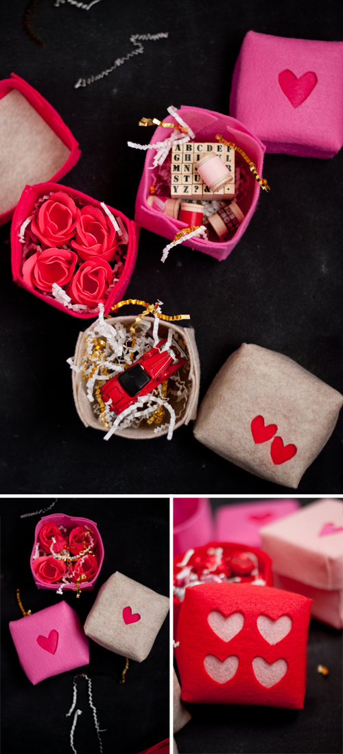 DIY Felt Boxes for Valentine's Day — make cut outs in the top in any shape you like!   |   Design Mom