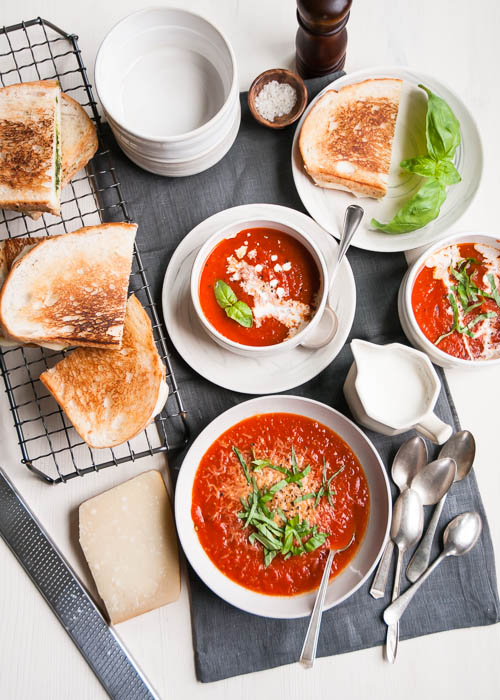 Slow Cooker Recipe: Tomato Soup from Scratch (plus Grilled Cheese with Pesto)   |   Design Mom  #crockpot