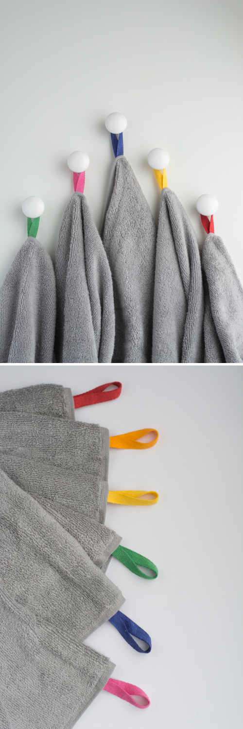 DIY: Color Coded Towels. Say goodbye to towel confusion in shared bathrooms!