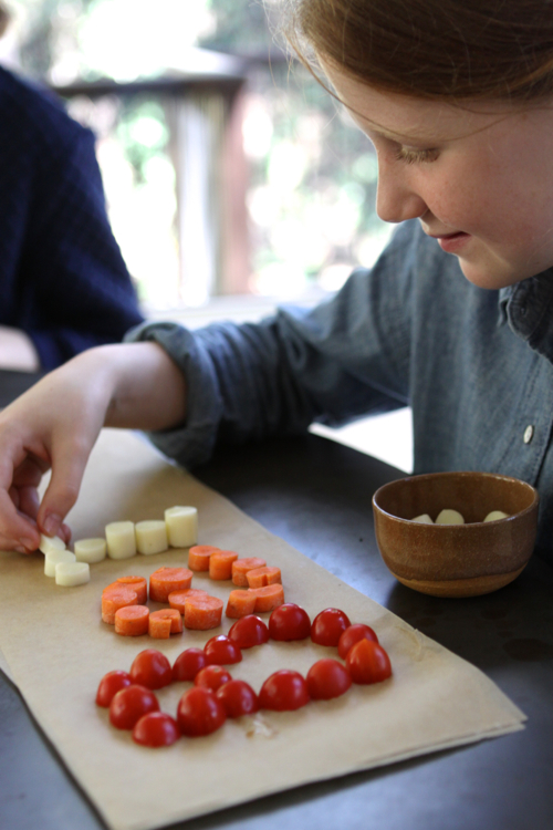 Play with your food! Write your name using different ingredients. EASY & FUN after-school snack.