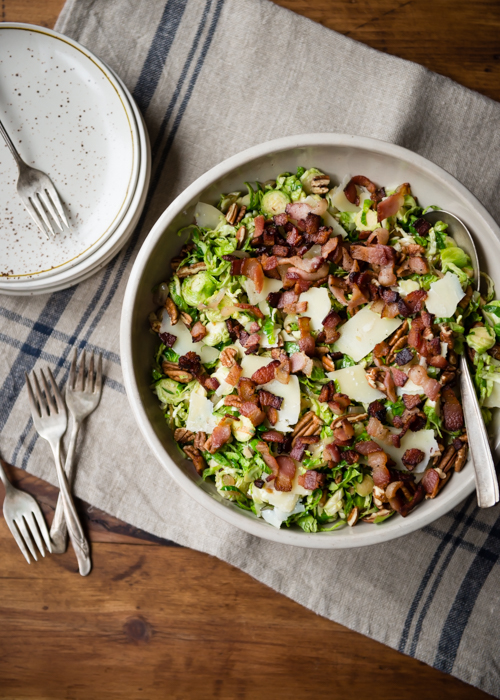 Warm Shaved Brussels Sprouts with Bacon Pecans and Parmesan | Design Mom