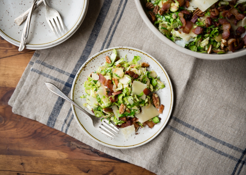 Warm Shaved Brussels Sprouts with Bacon Pecans and Parmesan | Design Mom