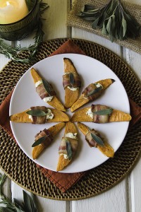 Thanksgiving Side Dish: Bacon-Wrapped Sweet Potatoes with Herbed Goat Cheese | Design Mom