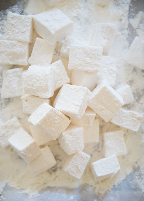 Homemade vanilla marshmallow cubes