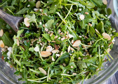 spring salad with arugula and pea shoots-3