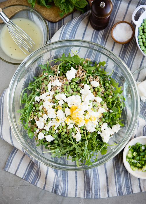 spring salad with arugula and pea shoots