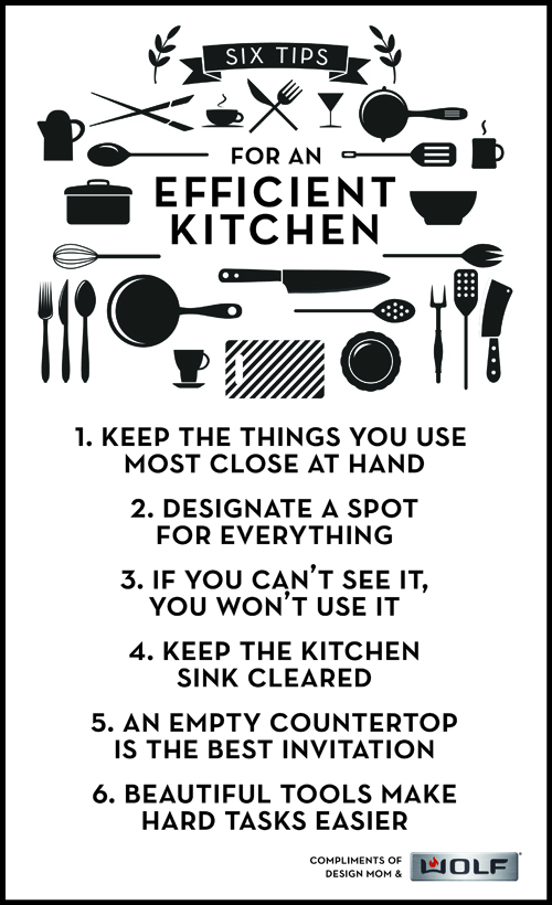 Six Tips for an Efficient Kitchen. Set you kitchen up right and you'll actually want to cook! Free printable.