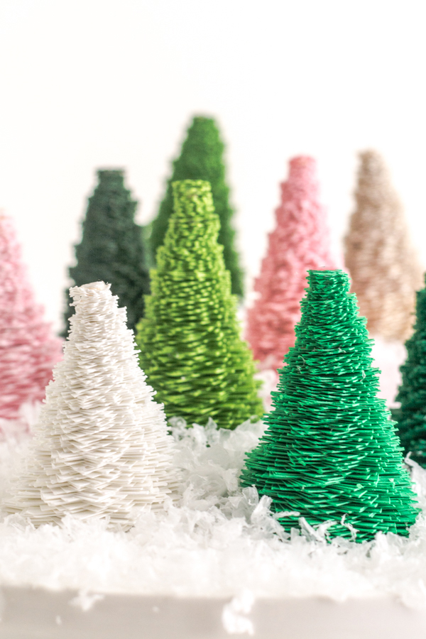 DIY Paper Bottle Brush Trees - so easy to make, you can choose colors and sizes!