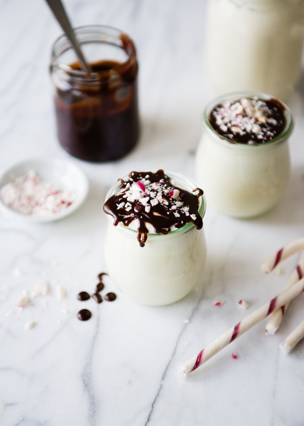 White Chocolate Pudding Dessert for Two Recipe - with hot fudge and crushed candy canes!