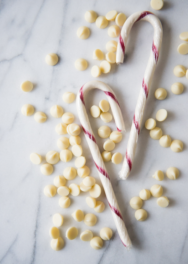 white chocolate chips and candy canes