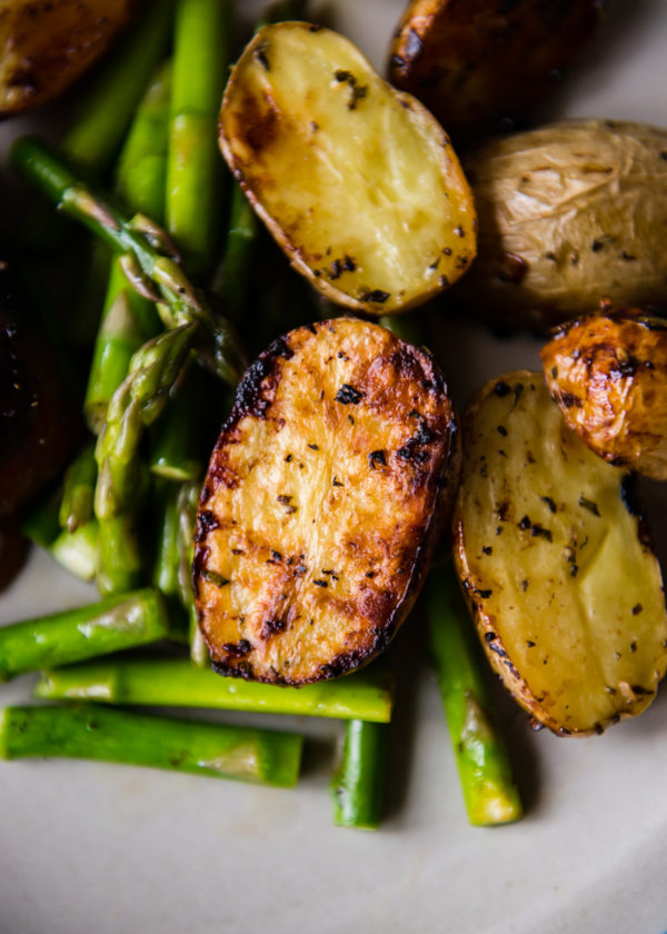 Simple Rosemary Balsamic Chicken Sheet Pan Dinner with Potatoes and Asparagus | rosemary balsamic chicken recipe featured by popular lifestyle blogger, Gabrielle of Design Mom