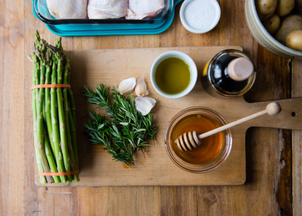 Ingredients for Rosemary Balsamic Chicken Sheet Pan Dinner with Potatoes and Asparagus | rosemary balsamic chicken recipe featured by popular lifestyle blogger, Gabrielle of Design Mom