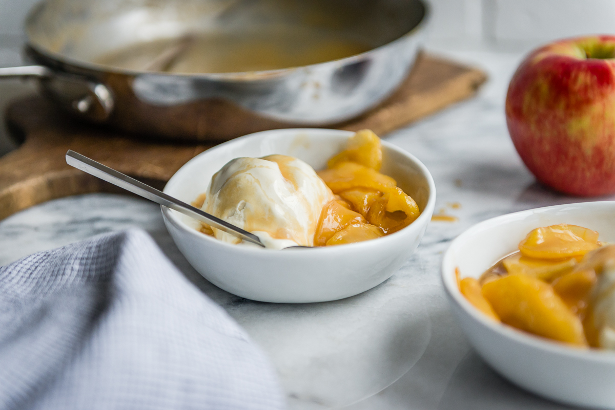 Dessert For Two: Sautéed Caramel Apples and Vanilla Ice Cream | DesignMom.com