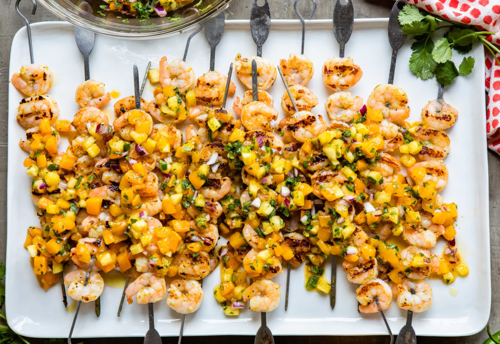Shrimp Skewers with Spicy Pineapple-Mango Salsa | DesignMom.com